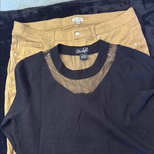 Chico's Black Top and Tan Pants Set